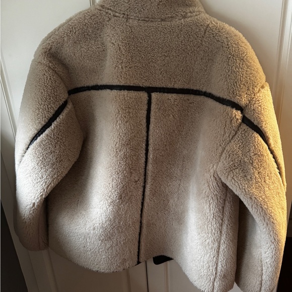 Miss Selfridge Cream Teddy Jacket with Black Accents - Picture 2 of 3